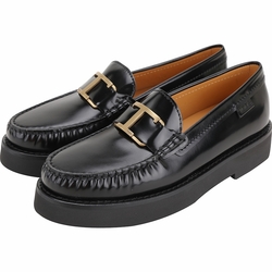 TOD’S Timeless T字漆皮小牛皮厚底樂福鞋(黑色)