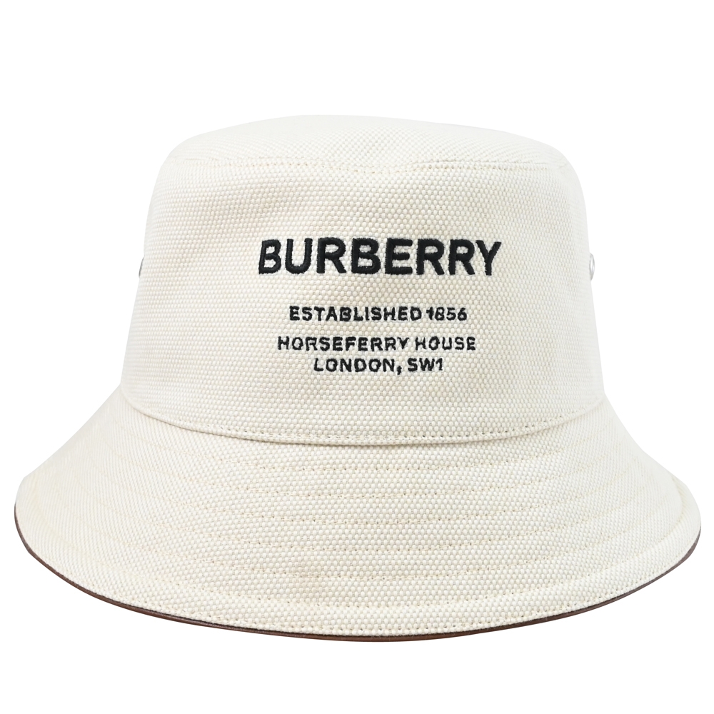 BURBERRY 電繡英字LOGO款漁夫帽/遮陽帽(米白色)