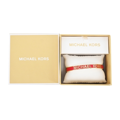 MICHAEL KORS BRASS 寬版LOGO扣式手環禮盒-紅色