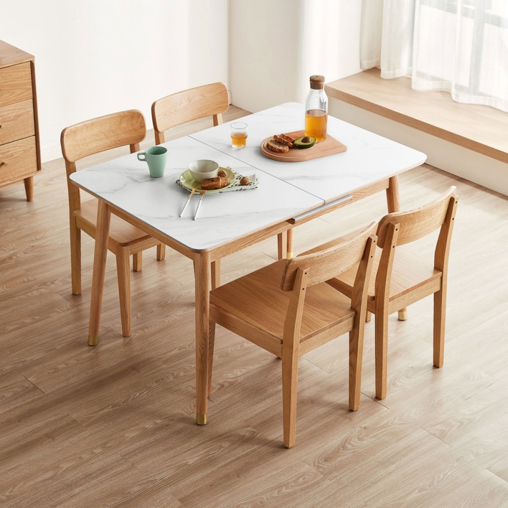 林氏木業北歐簡約橡木岩板1.2M伸縮餐桌 LS175 (H014323242)