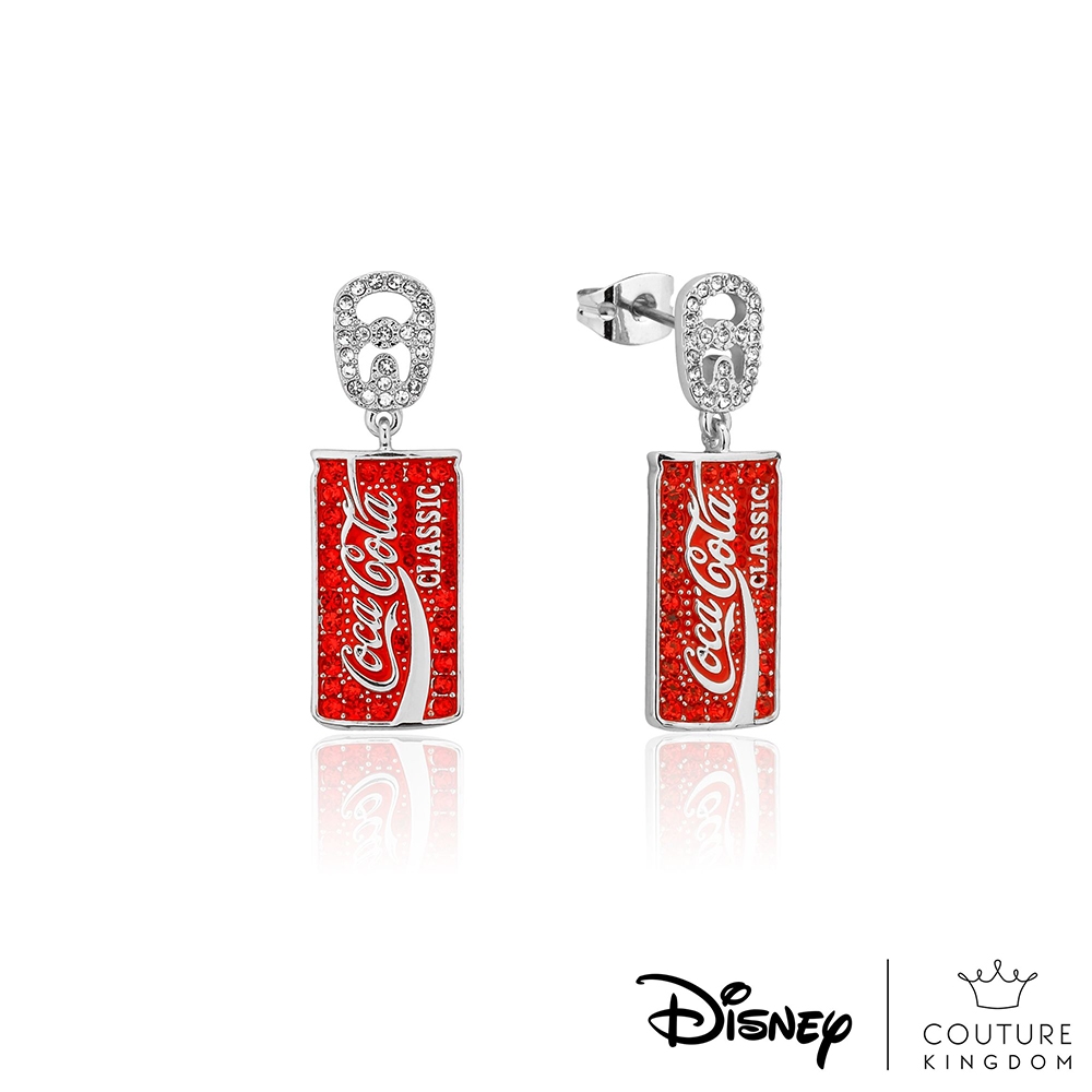 Couture Kingdom 迪士尼 可口可樂系列經典可樂罐鍍14K白金水晶耳環