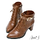 Ann’S美靴模範生-造型綁帶可拆式扣帶尖頭粗跟短靴-棕(版型偏小) product thumbnail 1