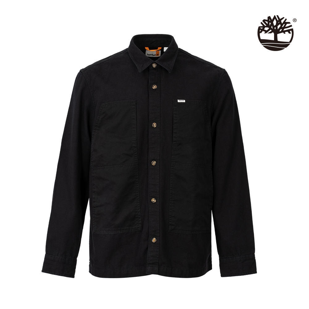 Timberland 男款黑色有機棉寬鬆混合材質口袋襯衫外套|A5Y9N001