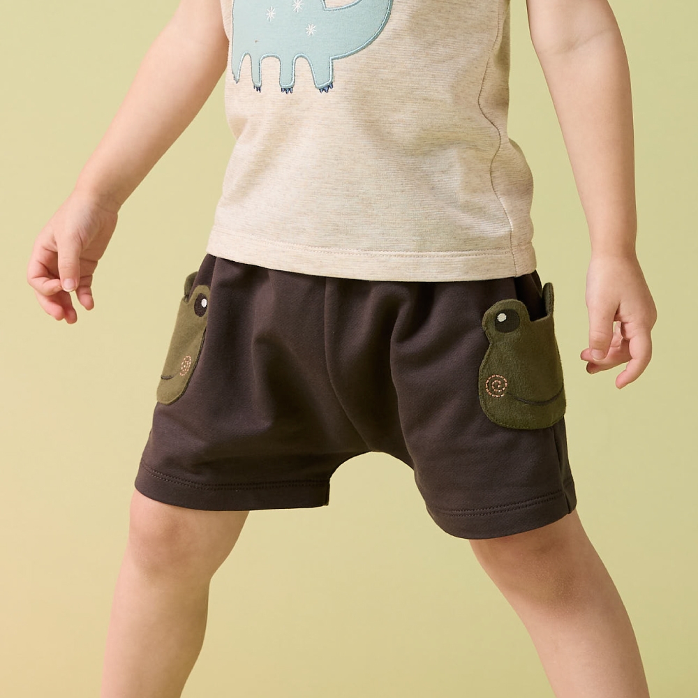 PIPPY呱呱小青蛙造型口袋休閒短褲 深灰