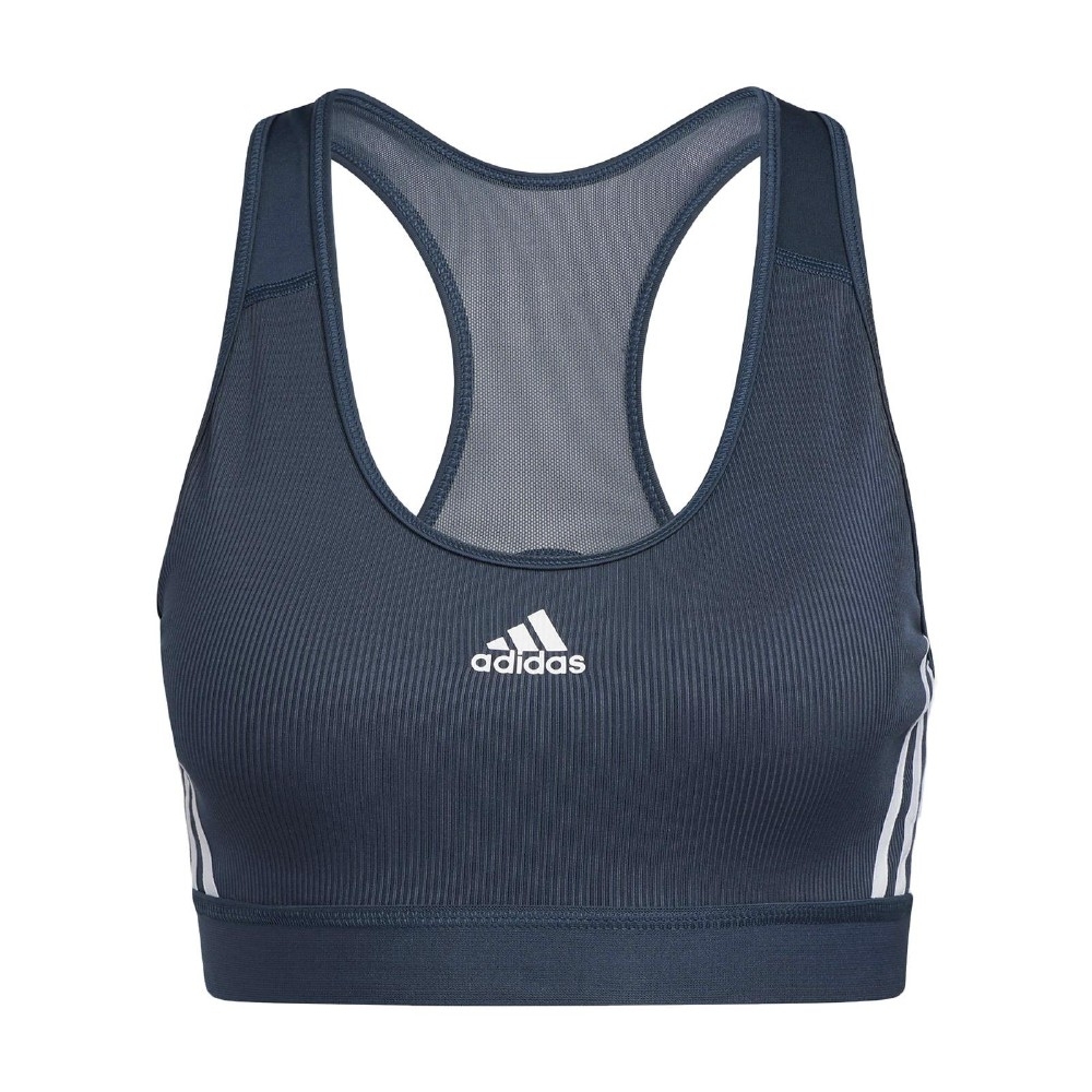 adidas 運動內衣 3-Stripes Rib Bra 女款 愛迪達 中度支撐 健身 重訓 瑜珈 藍 白 GM2963