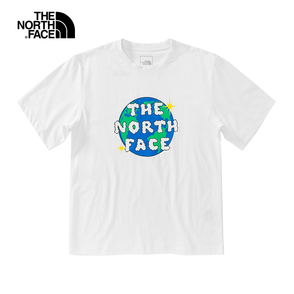 【The North Face 官方旗艦】北面男款白色俏皮地球印花短袖T恤｜7WDZFN4