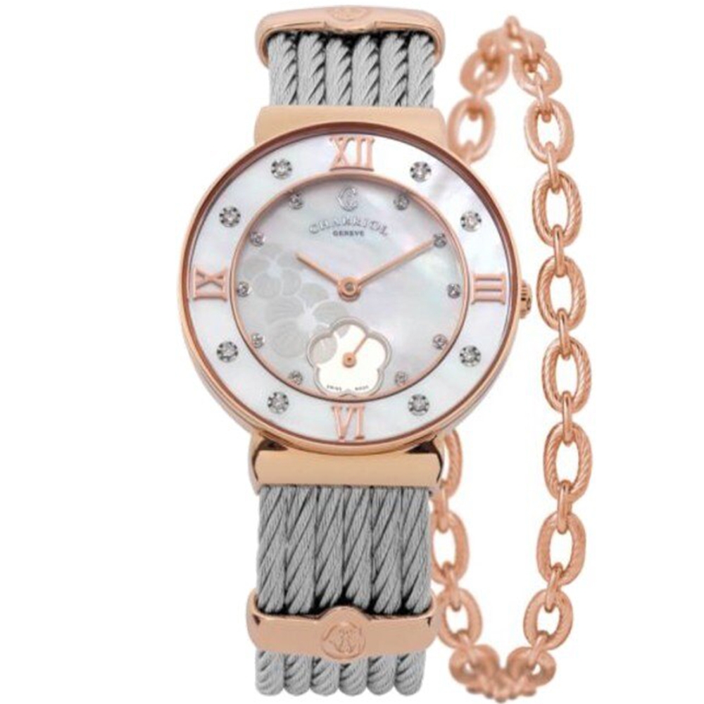 CHARRIOL 夏利豪ST-TROPEZ 經典鋼鎖珍珠貝母鍊腕錶(ST30PD 560 055)x30mm