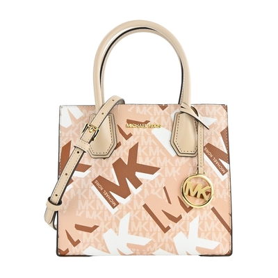 MICHAEL KORS 撞色大LOGO三層兩用包-中/粉膚