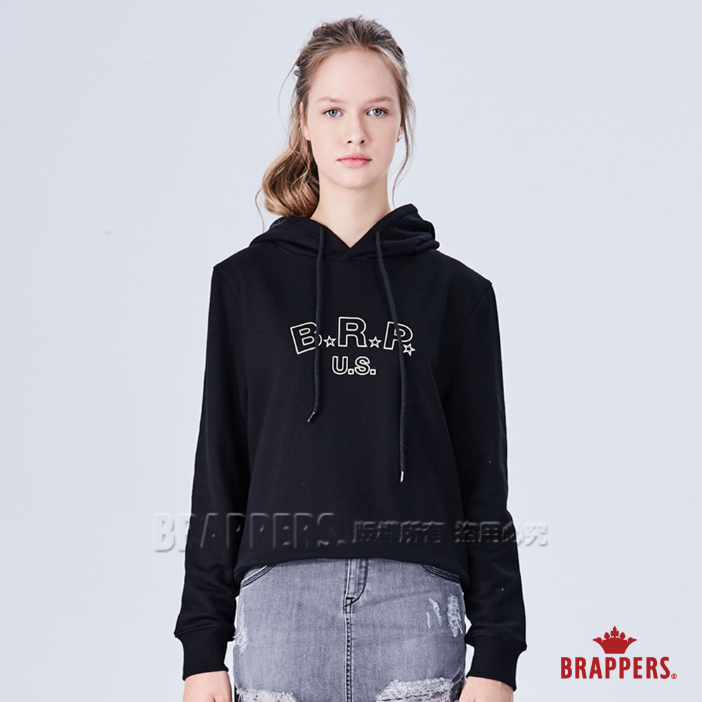 BRAPPERS 女款 美式休閒LOGO印花長袖帽T-黑