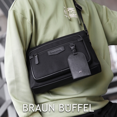 【BRAUN BUFFEL 德國小金牛】台灣總代理 吉普 橫式斜背包/BF535-62-BK