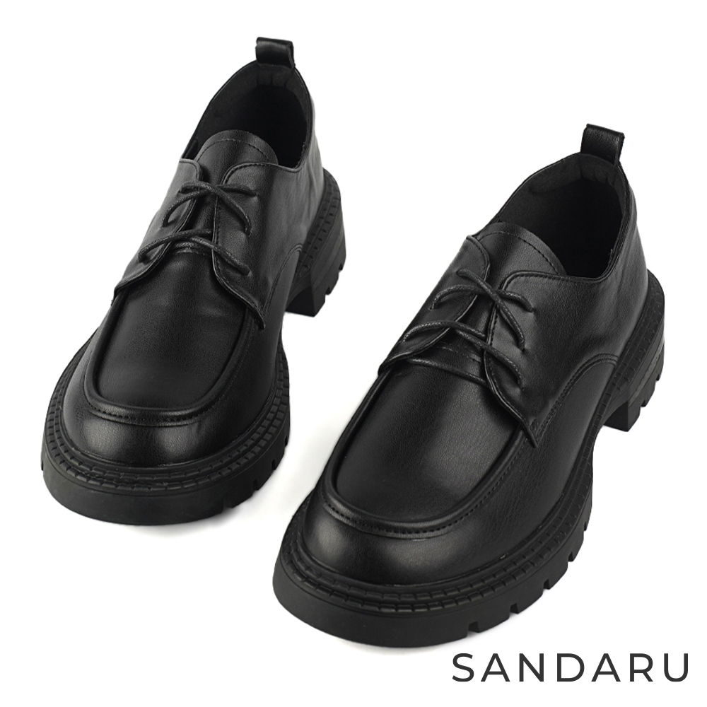 山打努SANDARU-牛津鞋 細繩綁帶鋸齒紳士鞋-黑