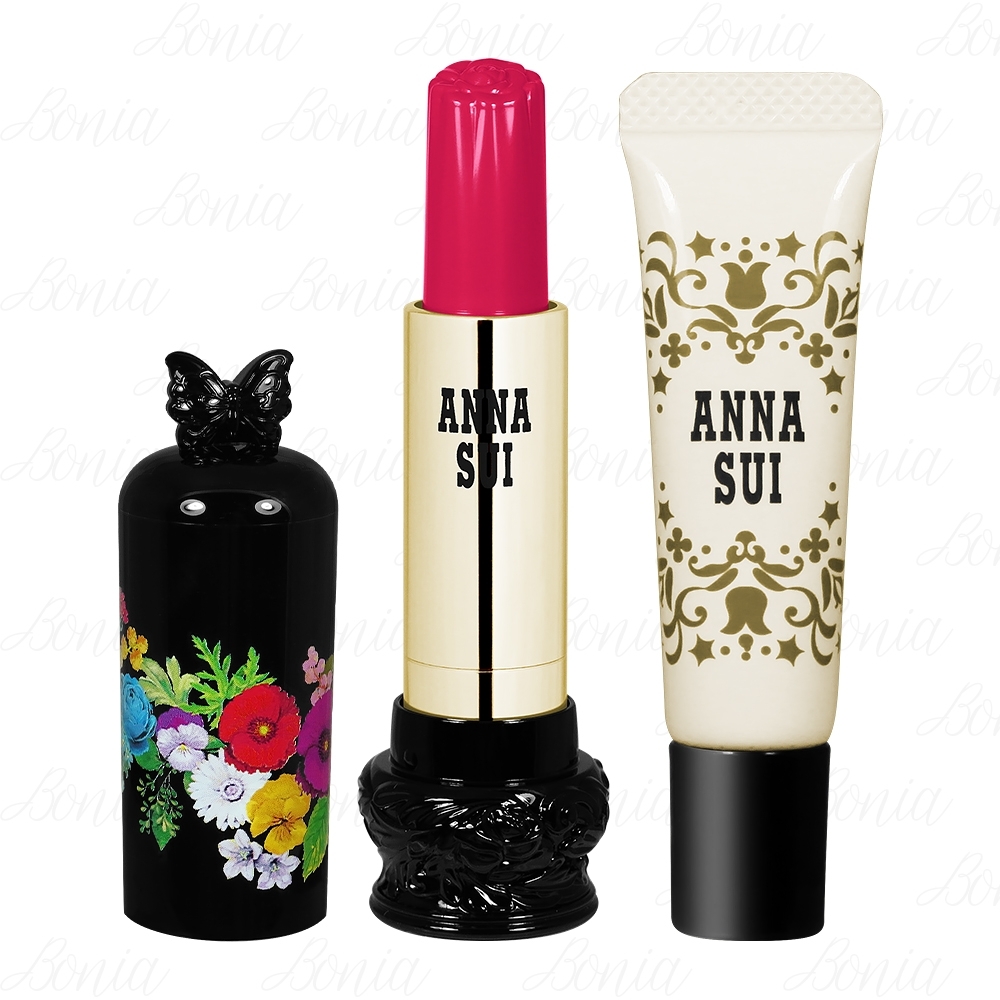 ANNA SUI 安娜蘇不掉色唇彩組-薔薇花園明艷唇膏(3g)+魔法護色小雨衣