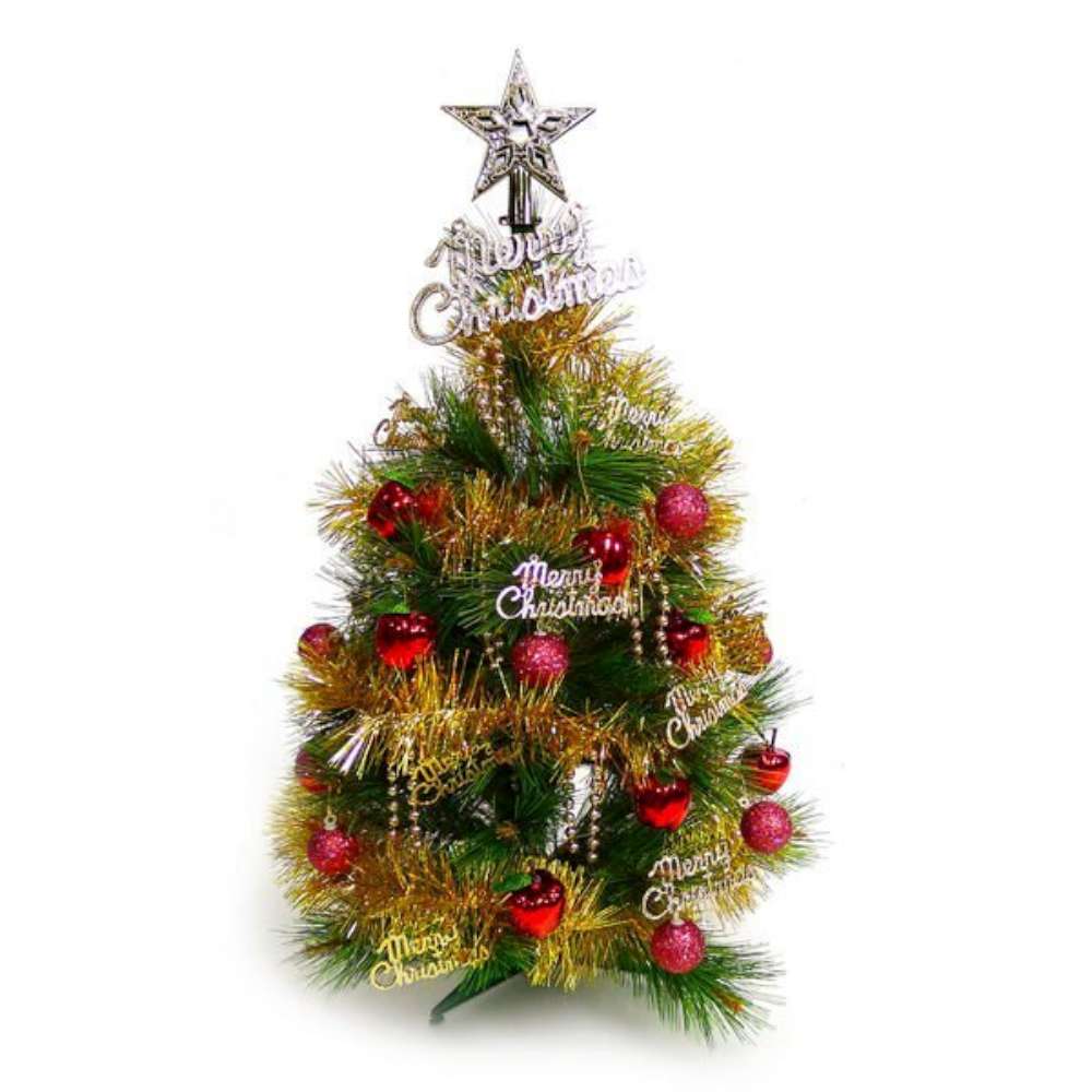 摩達客 可愛2呎/2尺(60cm)經典裝飾綠色聖誕樹(紅蘋果金色系裝飾)
