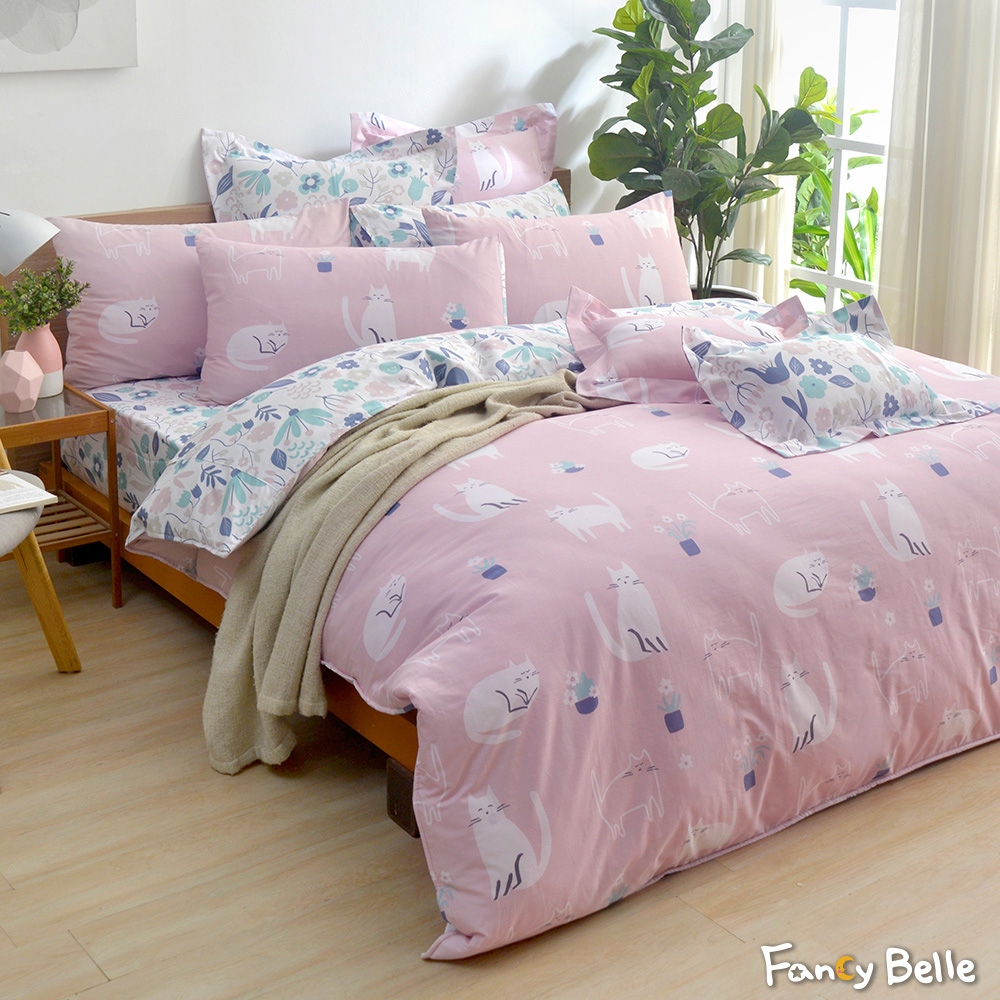 義大利Fancy Belle 貓貓綺夢 加大純棉防蹣抗菌吸濕排汗兩用被床包組