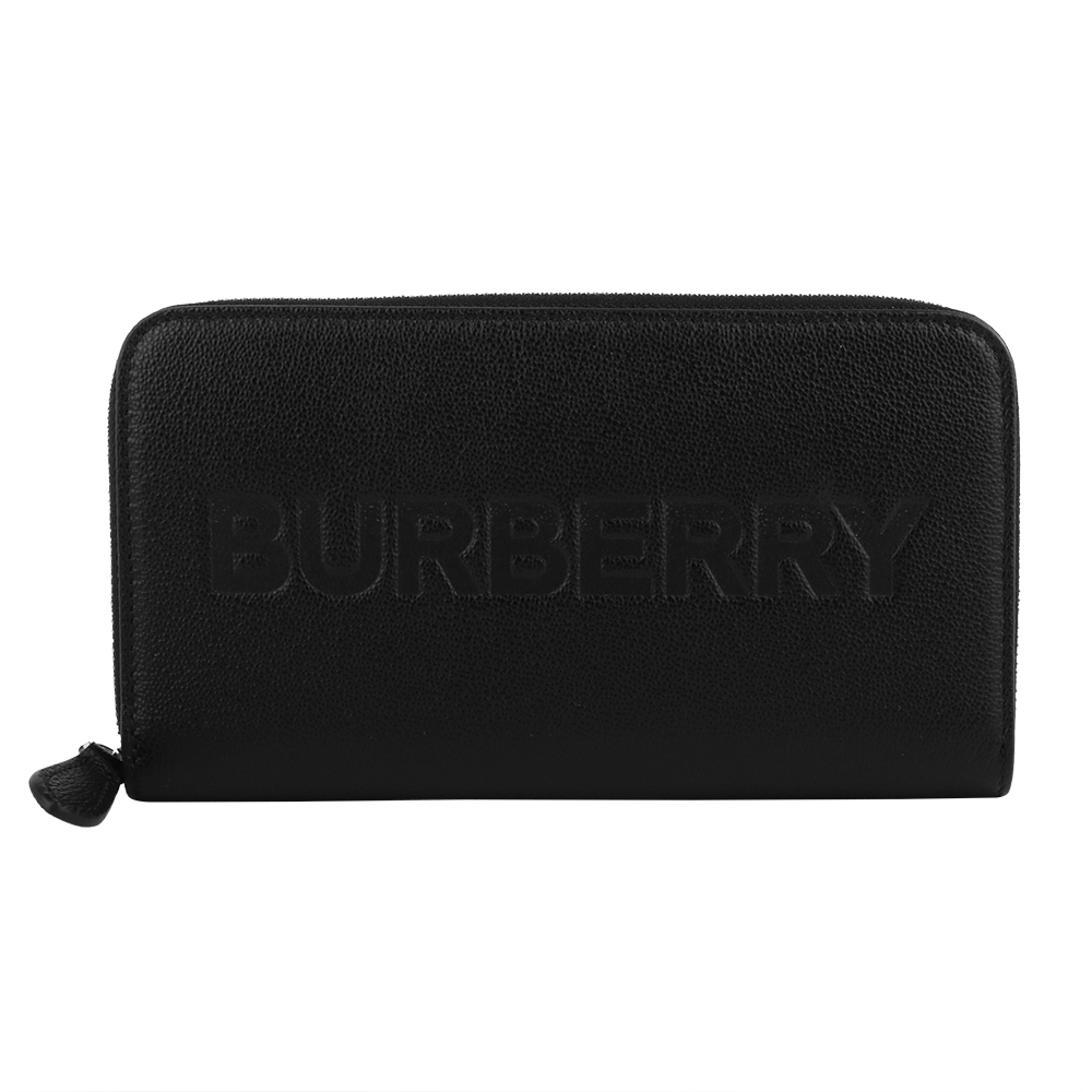 BURBERRY   烙印字母標誌牛皮革ㄇ型拉鍊長夾(黑色)