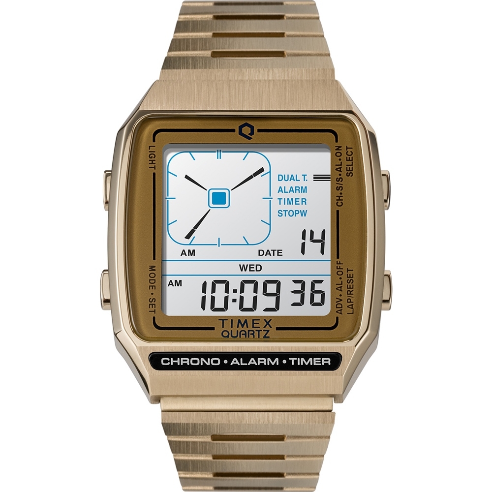 TIMEX 天美時 Q Timex電子系列 復刻電子錶-金/32.5mm