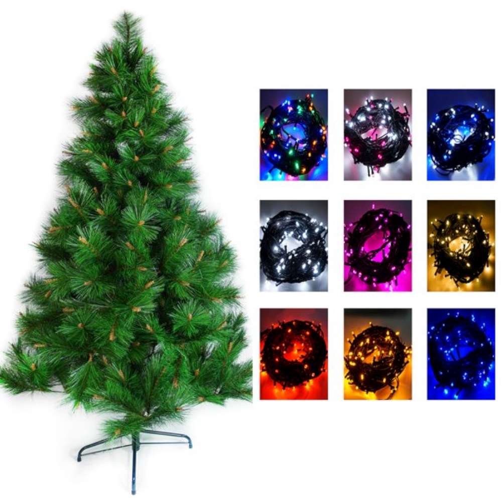 摩達客 5尺(150cm)特級綠松針葉聖誕樹(不含飾品+100燈LED燈串2串)