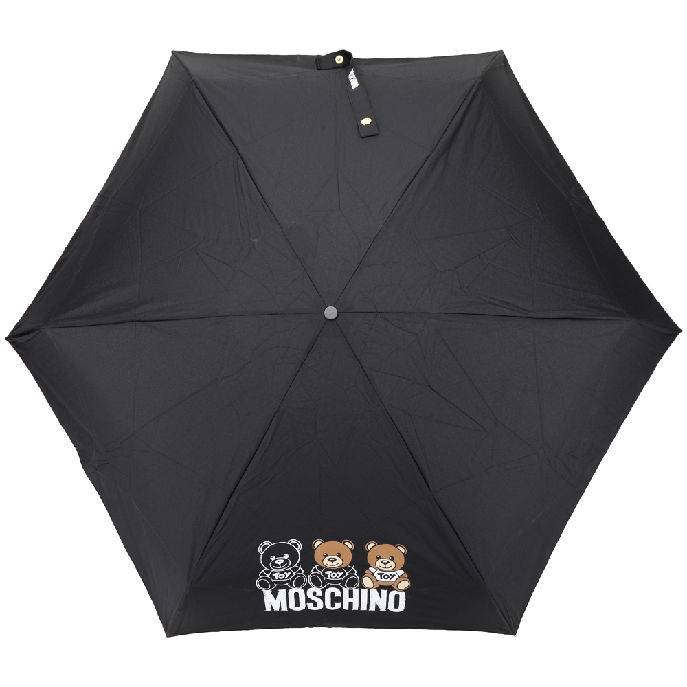 MOSCHINO 抗UV 泰迪熊吊飾塗鴉摺疊晴雨傘(黑色)