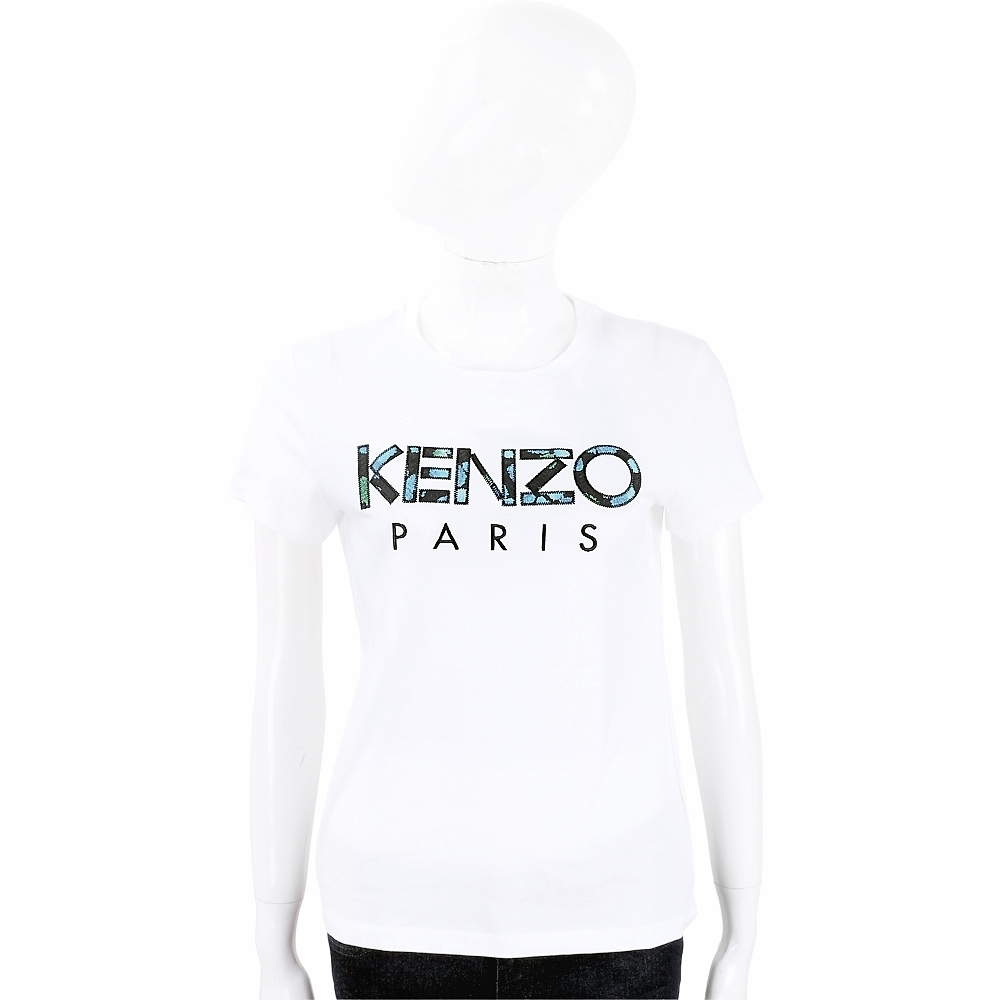 KENZO 迷彩補丁字母白色短袖T恤(女款)