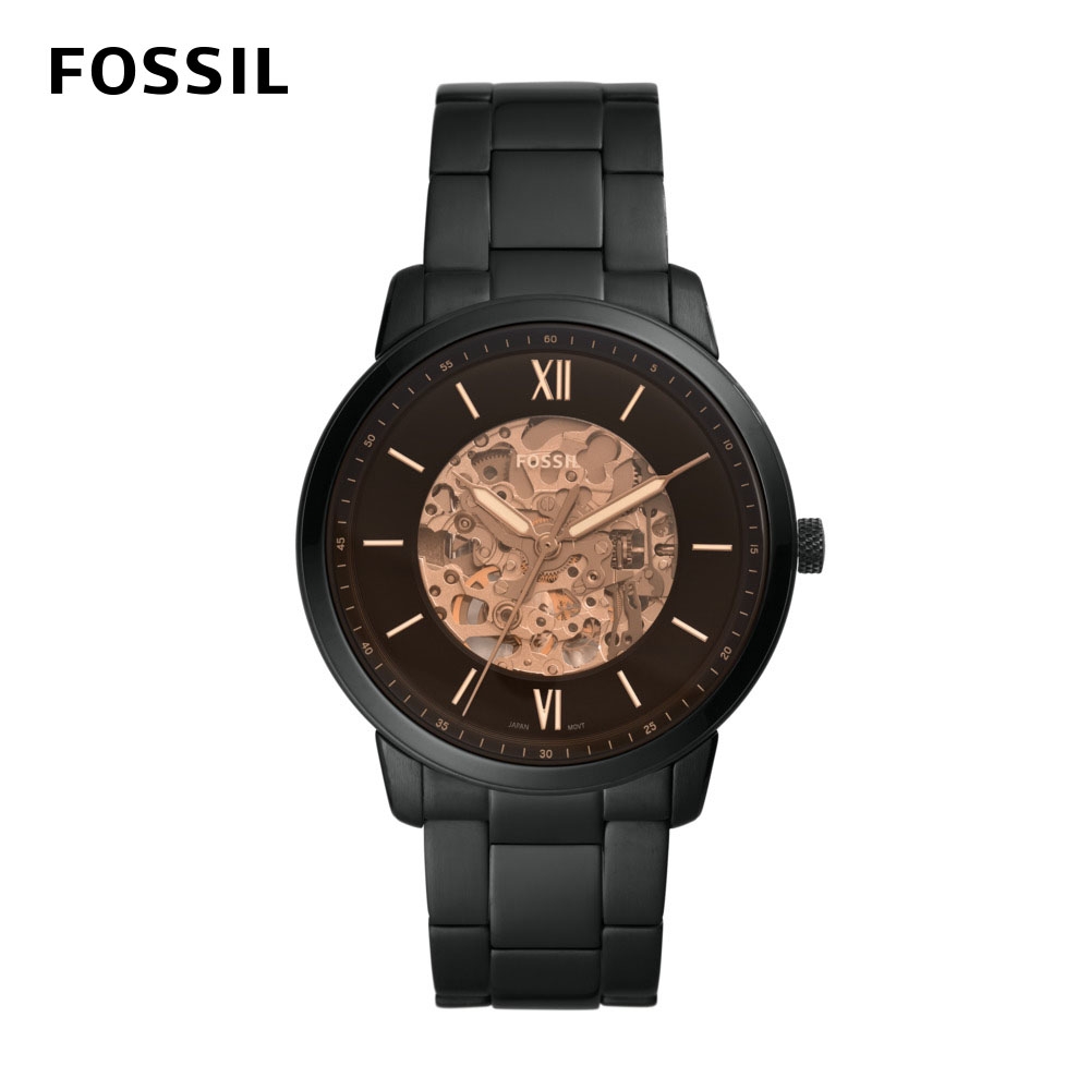 【FOSSIL】Neutra 深棕色鏤空錶盤自動機械 不鏽鋼錶帶 44mm ME3183