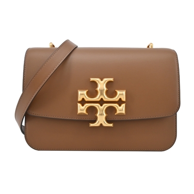 TORY BURCH ELEANOR 雙T金屬LOGO牛皮鏈帶包-大/棕