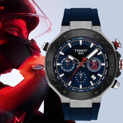 TISSOT 天梭 官方授權 MOTOGP 75周年2024限量三眼計時機械錶 送禮推薦-45mm T1414272704100