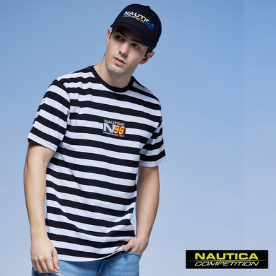 Nautica 男裝 COMPETITION品牌LOGO條紋短袖T恤-黑