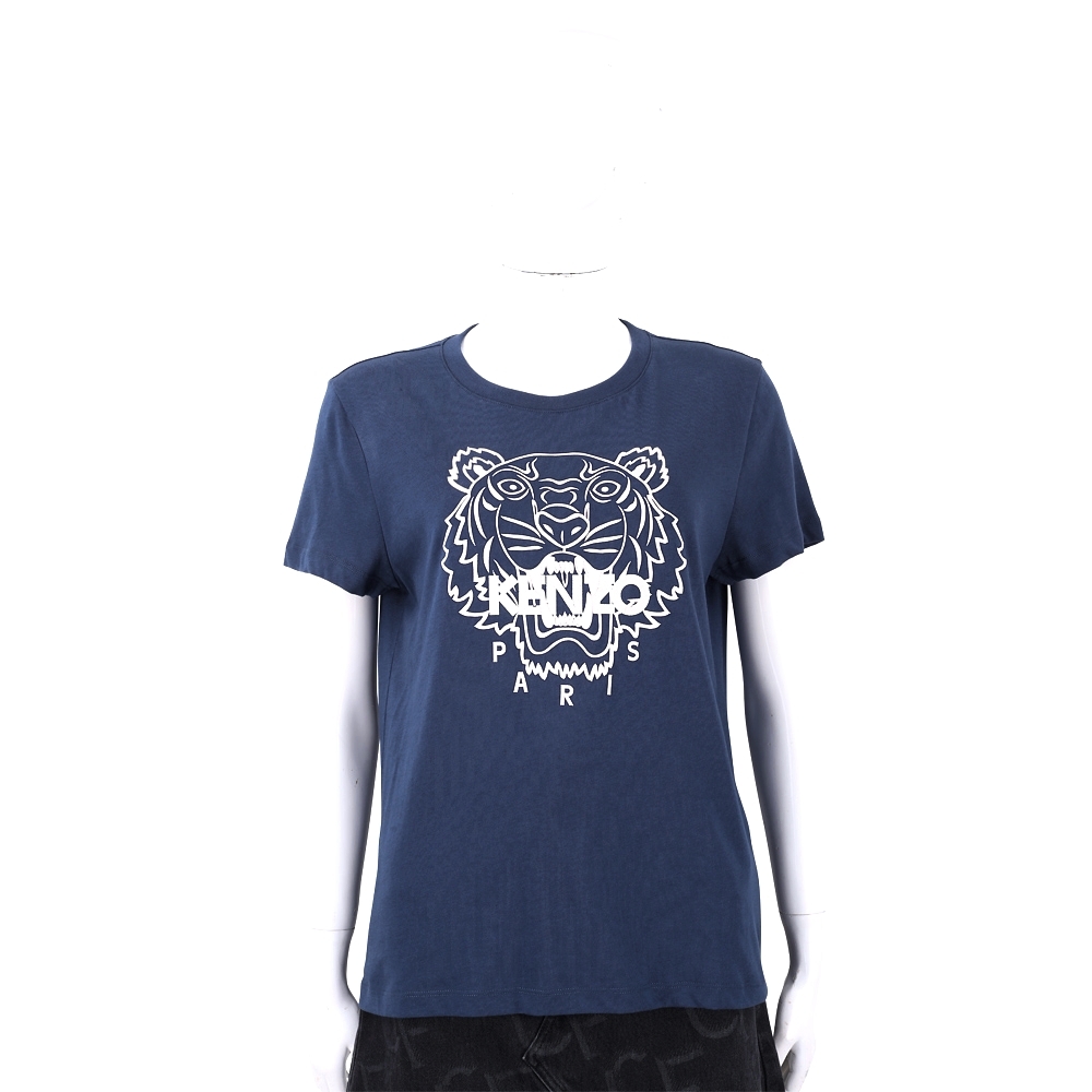 KENZO Tiger 虎頭字母膠印深藍色短袖TEE T恤(女款)