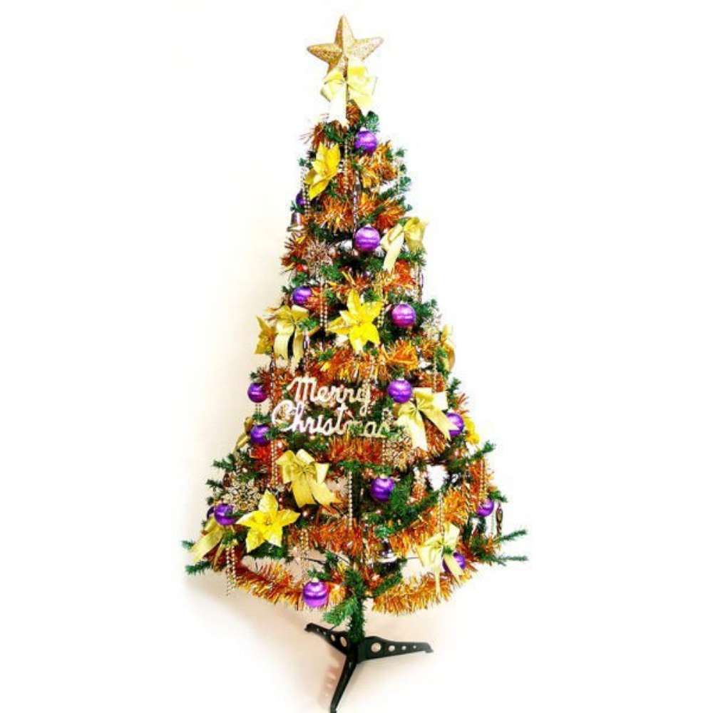 摩達客 15尺一般型裝飾綠聖誕樹 (+金紫色系配件組)(不含燈)本島免運費