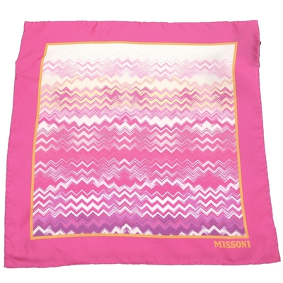 Missoni 漸層鋸齒圖案桃粉框黃邊真絲方巾 領巾(50x50)