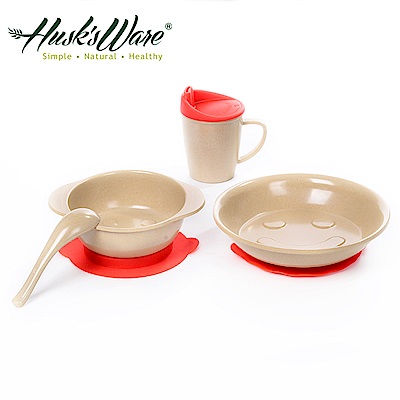 美國Husk’s ware稻殼天然無毒環保兒童餐具三件組(附贈湯匙) -紅色