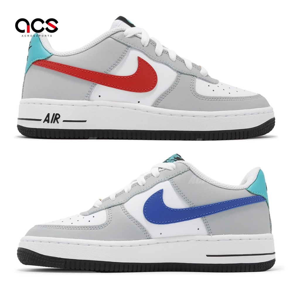 Nike 休閒鞋Air Force 1 LE GS 大童女鞋白灰藍紅AF1 皮革內外不同色