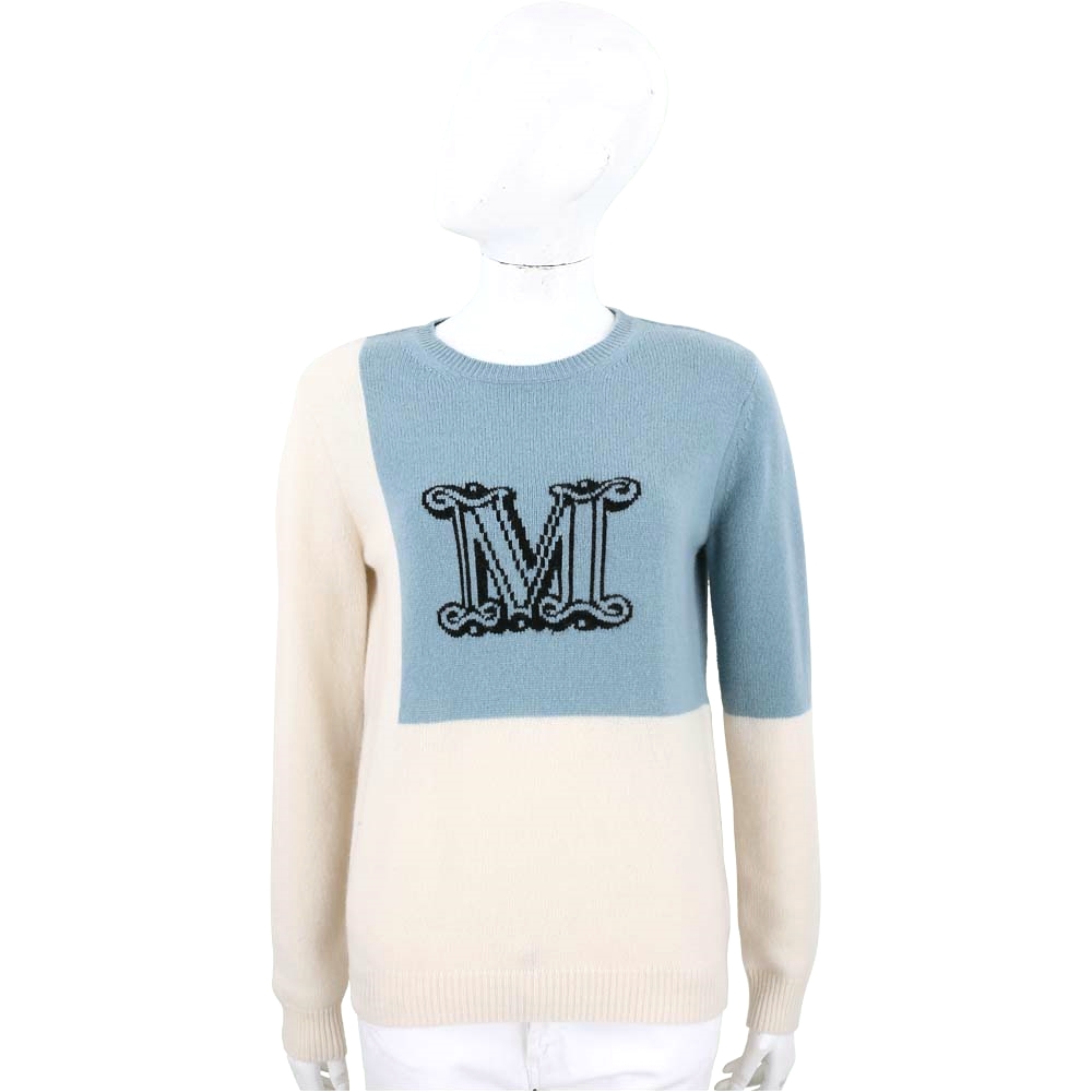 Max Mara M字標誌喀什米藍色褐色針織羊毛衫