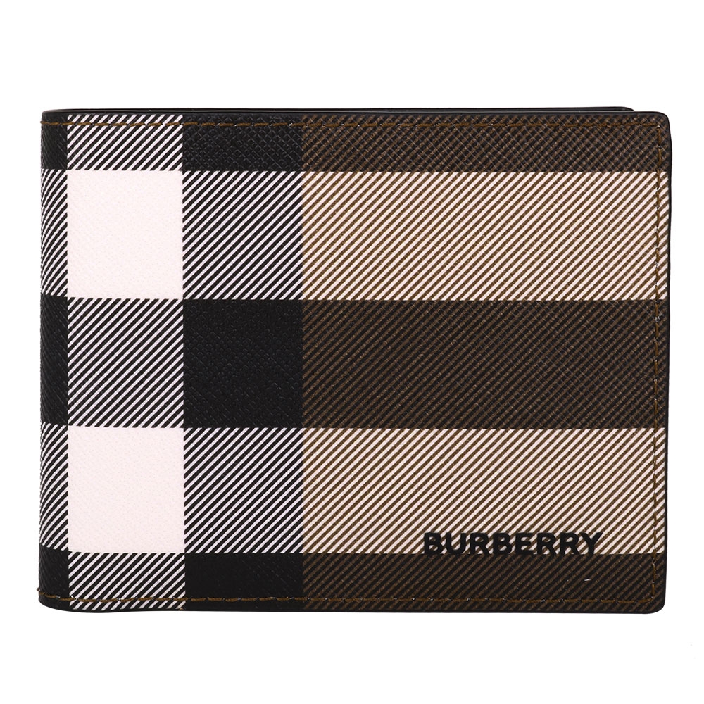 BURBERRY  HIPFOLD 金屬標誌防刮大格紋6卡短夾(卡其x黑)