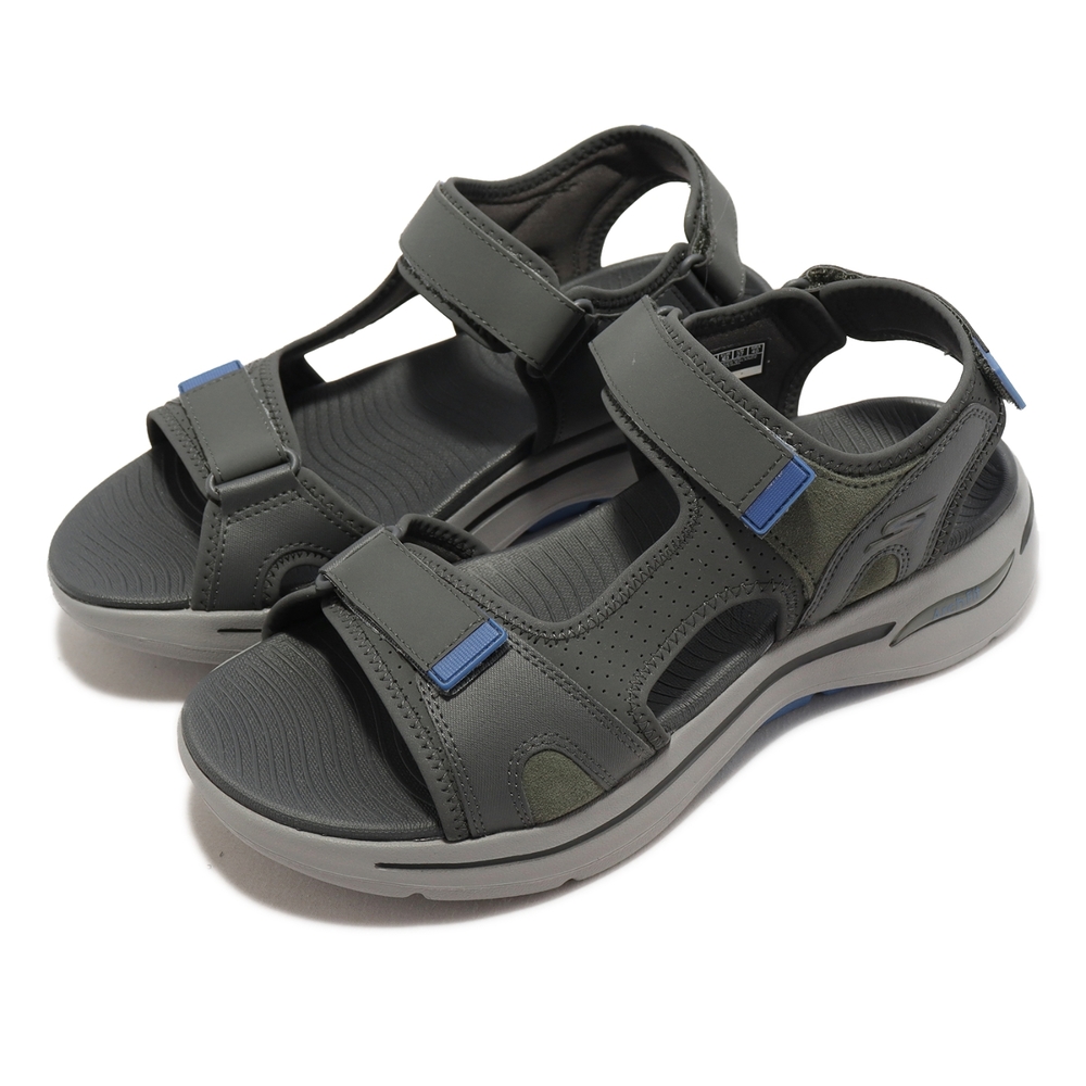 Skechers 涼拖鞋 Go Walk Arch Fit Sandal-Mission 男鞋 灰 藍 記憶鞋墊 229021CCBL
