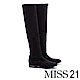 長靴 MISS 21 都市時尚質感絨布金屬圓珠低跟過膝長靴－黑 product thumbnail 1