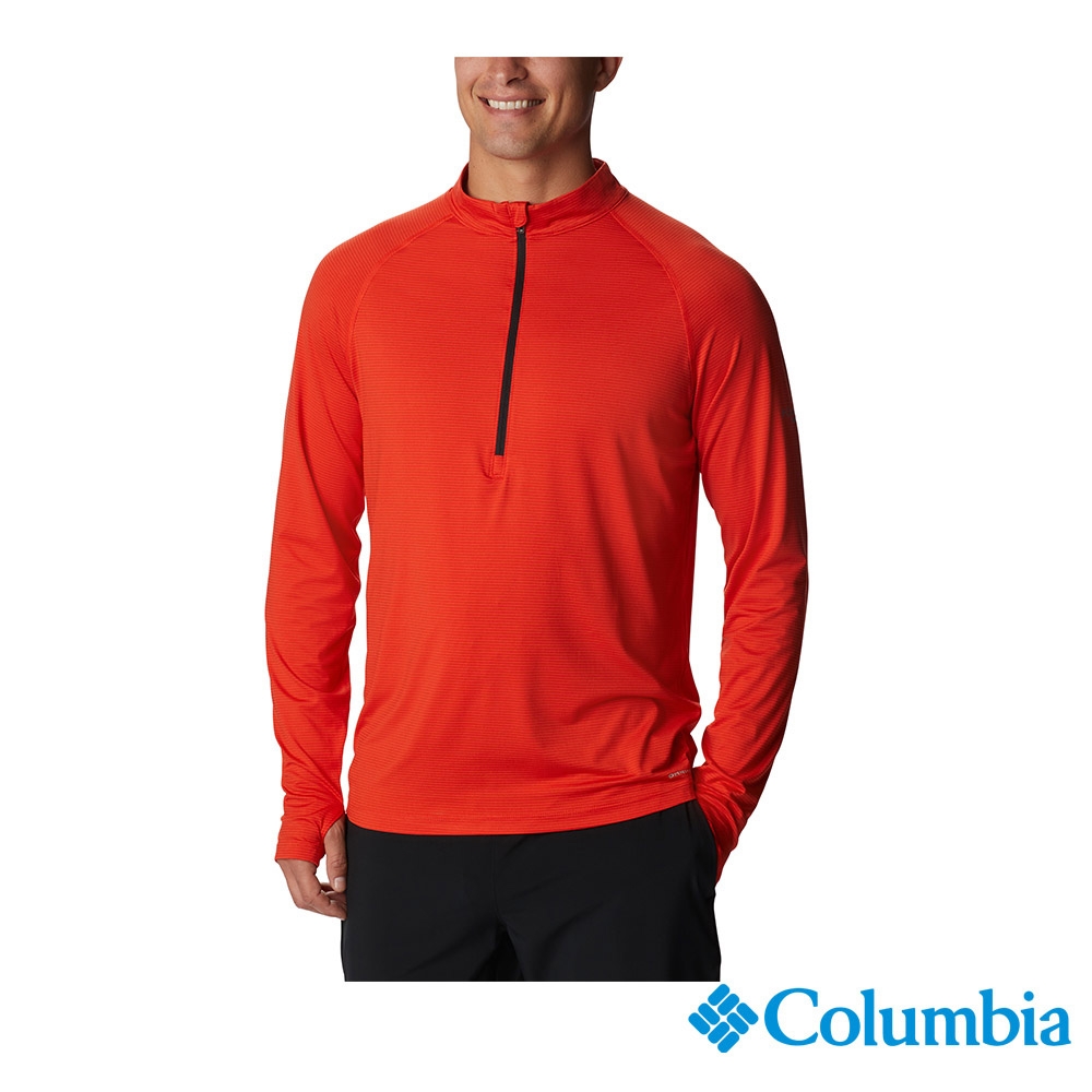 Columbia 哥倫比亞 男款-野跑UPF50快排半開襟上衣-橘紅 UAE45560AH / S23