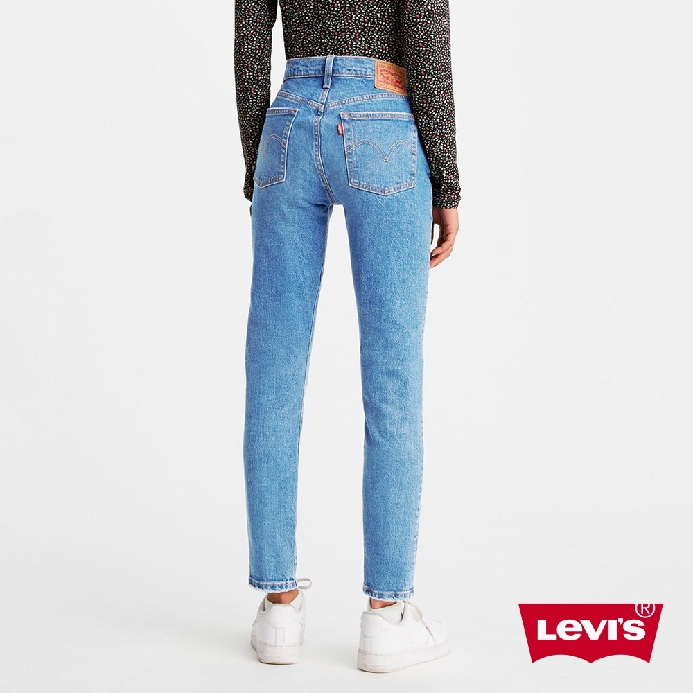 Levis 女款 Skinny 高腰排釦緊身牛仔褲 淺藍石洗 心機雕飾線 彈性布料