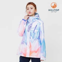 【Hilltop 山頂鳥】GORE-TEX 防水防風透氣 單件式施華洛世奇水鑽可拆帽大衣外套(可銜接內件) 女款 粉色銀河｜PH22XFZ5ECFZ