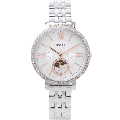 FOSSIL 珍珠貝面日月相不鏽鋼錶帶手錶(ES5164)-珍珠貝面銀色/36mm