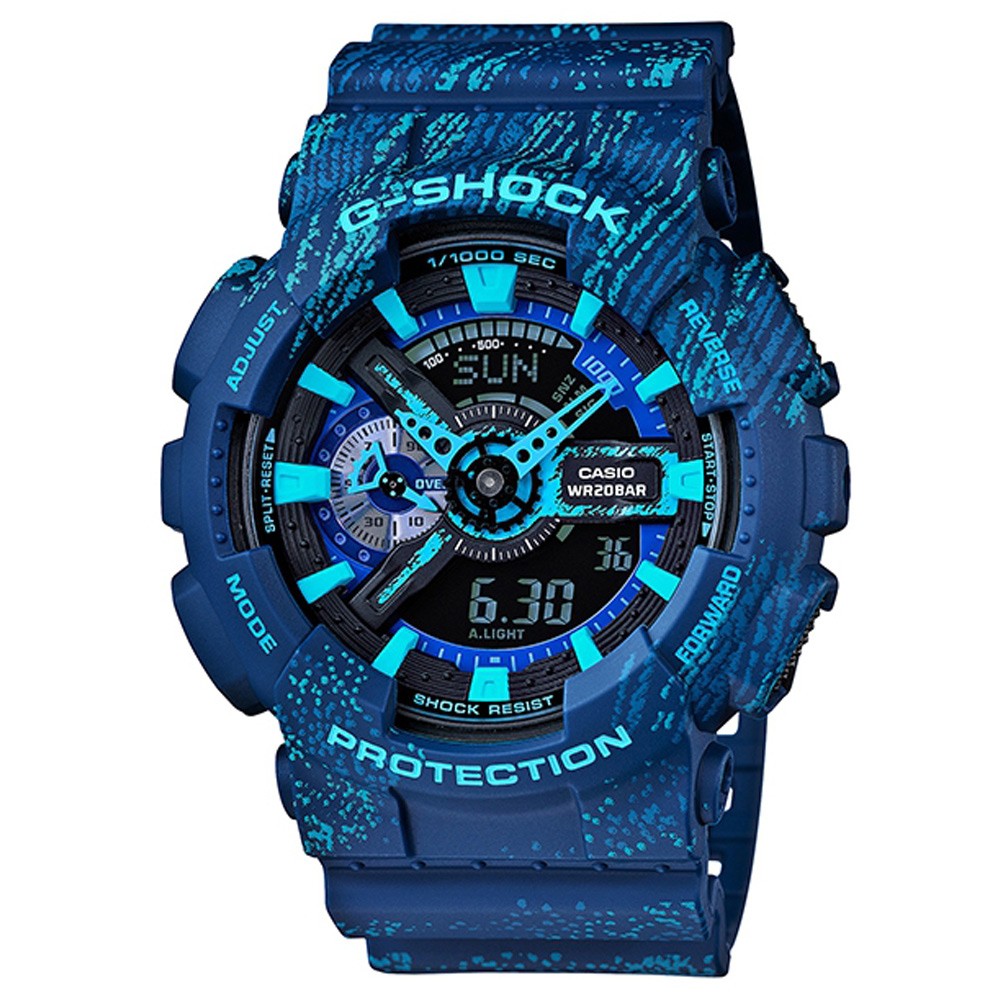 G-SHOCK霧狀蠟筆紋路設計運動時尚概念休閒錶(GA-110TX-2A)-藍/51.2m