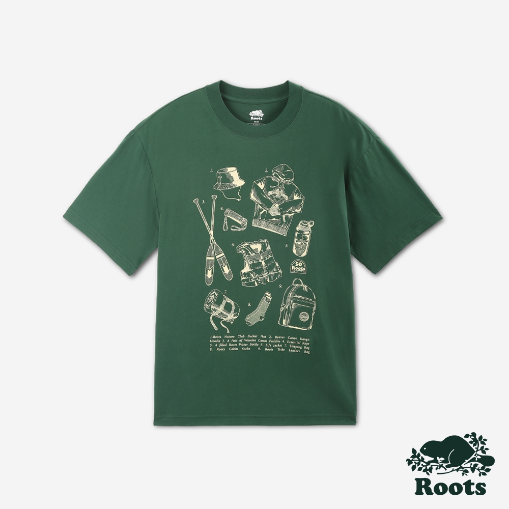 Roots 男裝- OUTDOOR ESSENTIALS寬版短袖T恤-森林綠