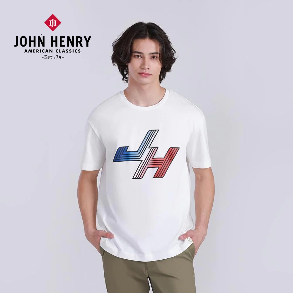 JOHN-HENRY-JH字母寬版短袖T恤-白色 (白色)