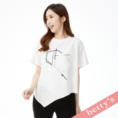 betty’s貝蒂思 抽象刺繡不對稱拼接短袖T-shirt(白色)