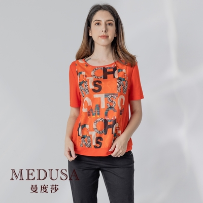 現貨【MEDUSA 曼度莎】柔軟字母橘色上衣（M-2L）｜女上衣 女短袖上衣 加大尺碼