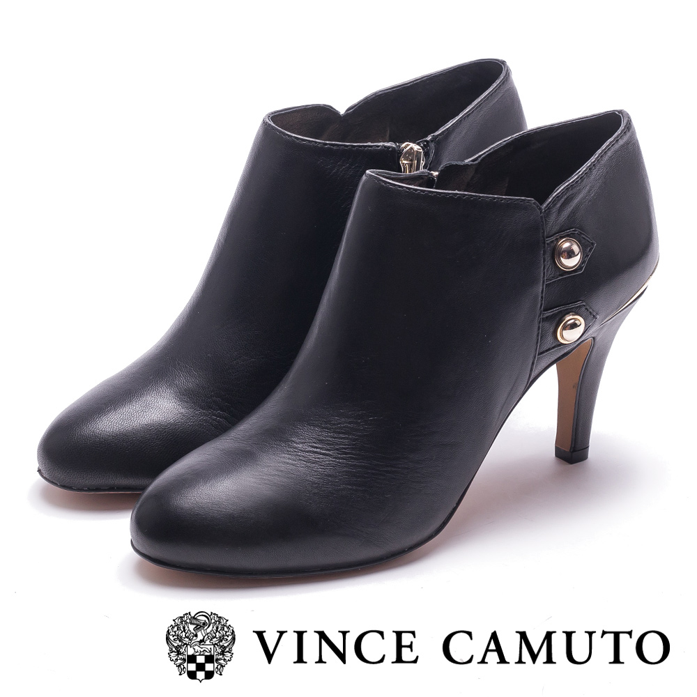 VINCE CAMUTO-真皮金屬側扣高跟踝靴-黑色
