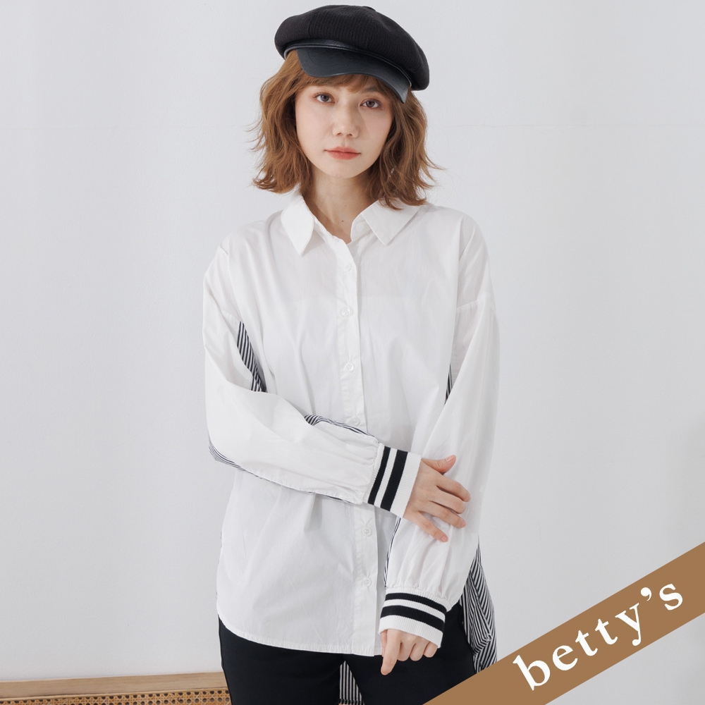 betty’s貝蒂思　條紋拼接袖口羅紋襯衫(白色)