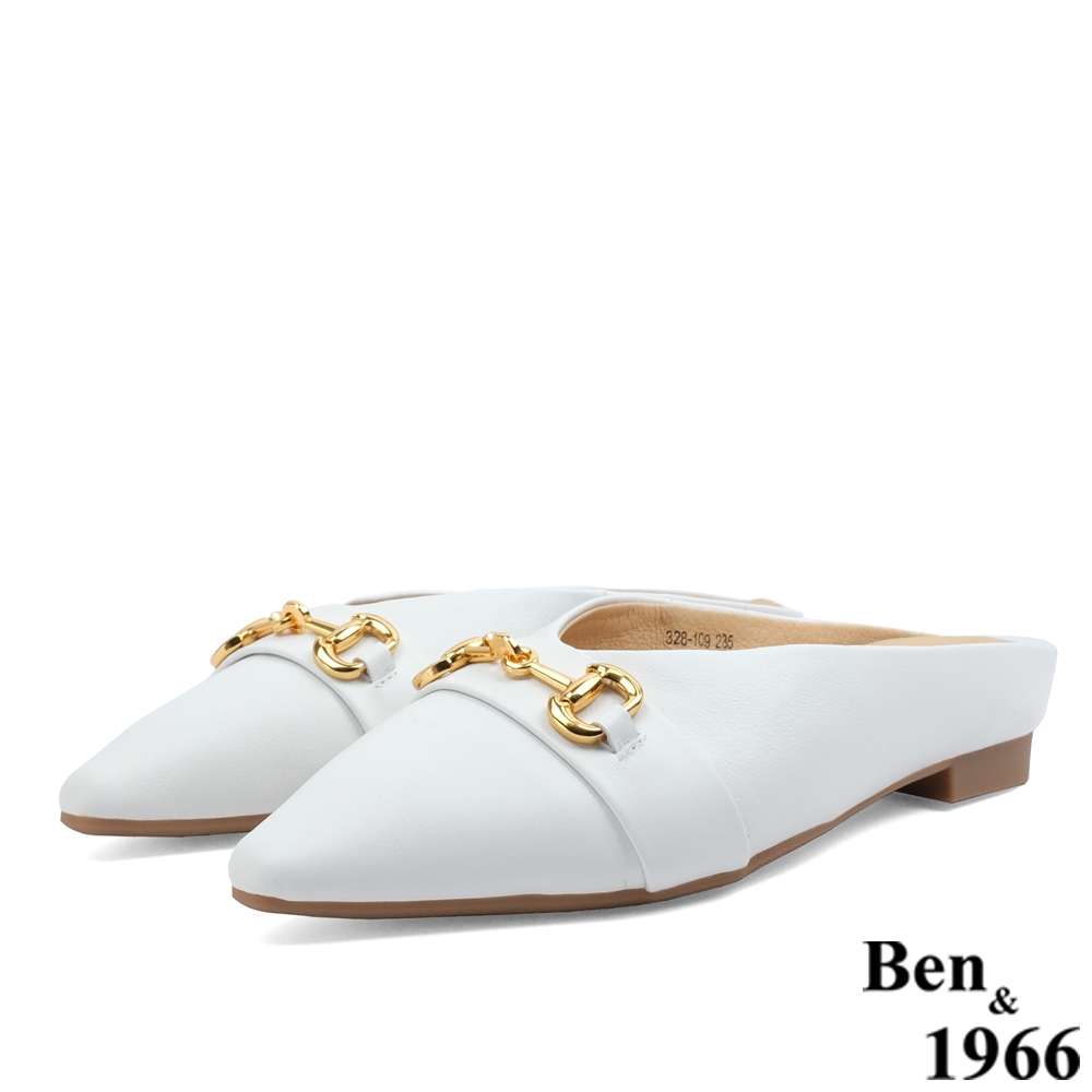 Ben&1966高級摔紋牛皮流行穆勒鞋-白(226203)