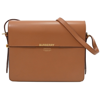 BURBERRY Small Grace 燙金LOGO撞色小牛皮翻蓋肩背包(咖/淺藍)