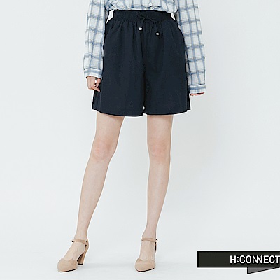 H:CONNECT 韓國品牌 女裝-棉麻鬆緊休閒短褲-藍